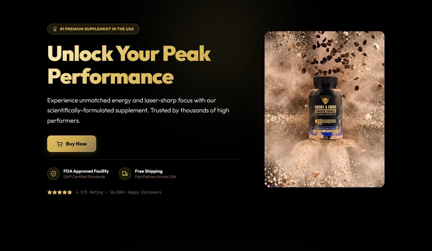 Energy & Focus - Landing Page para oferta do produto encapsulado no mercado americano